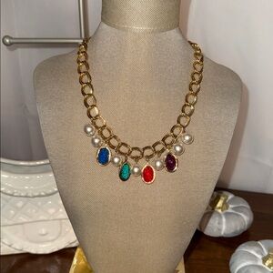 Elegant Gold Chain Necklace with Multicolor Gemstones